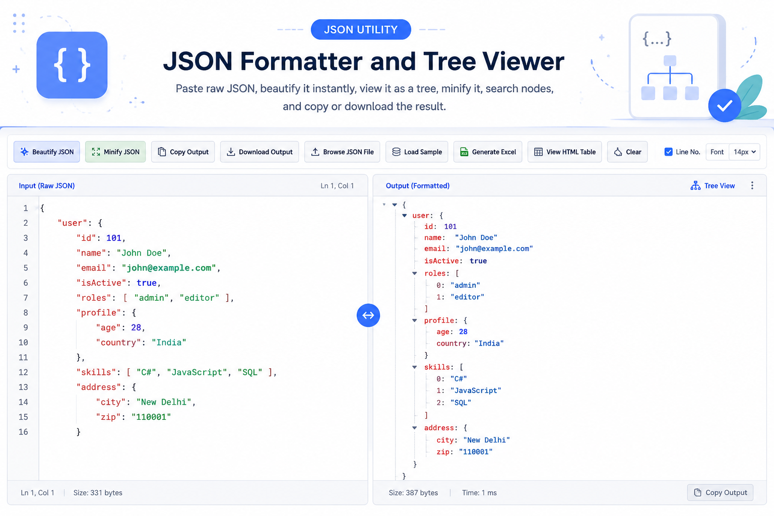 JSON Formatter and Tree Viewer Online