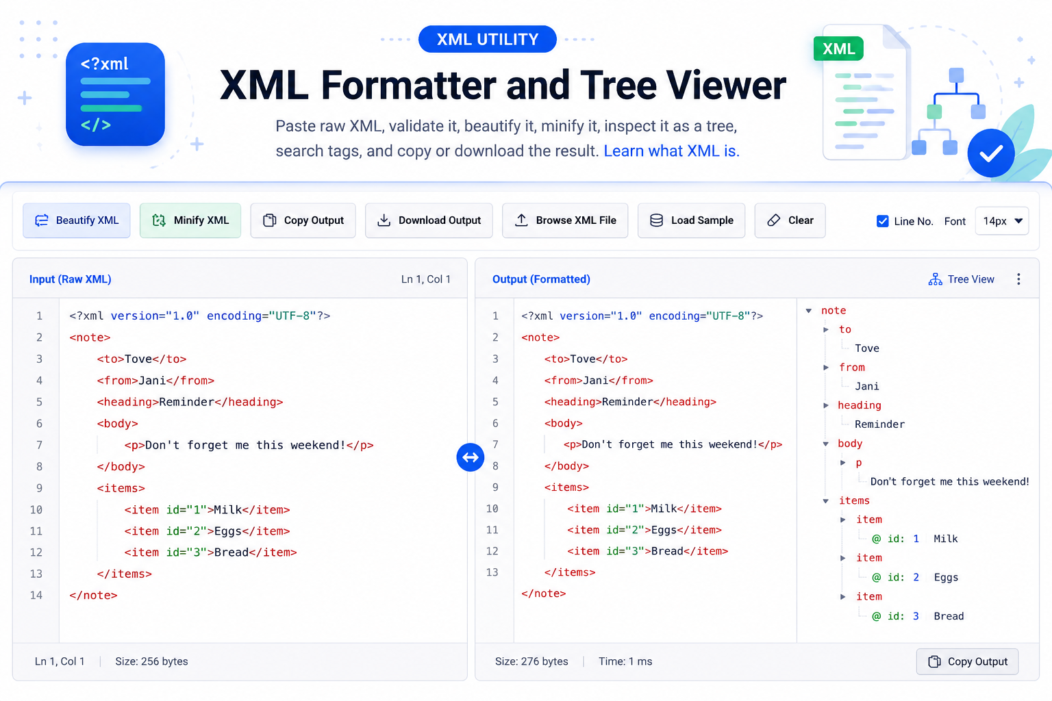 XML Formatter and Tree Viewer Online